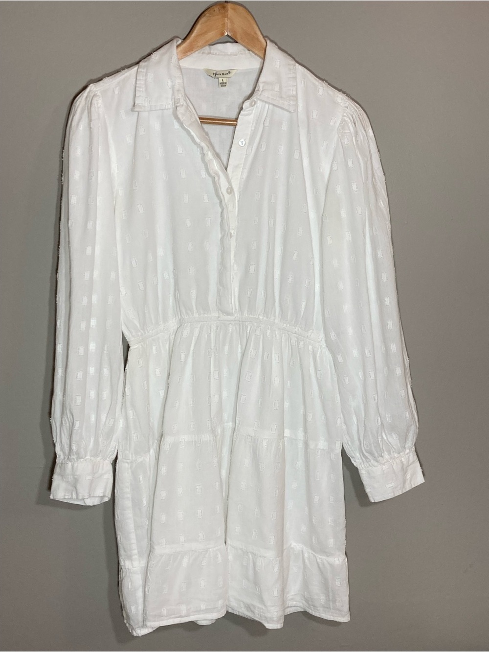 White Tiered Long-Sleeve Cotton Mini Dress